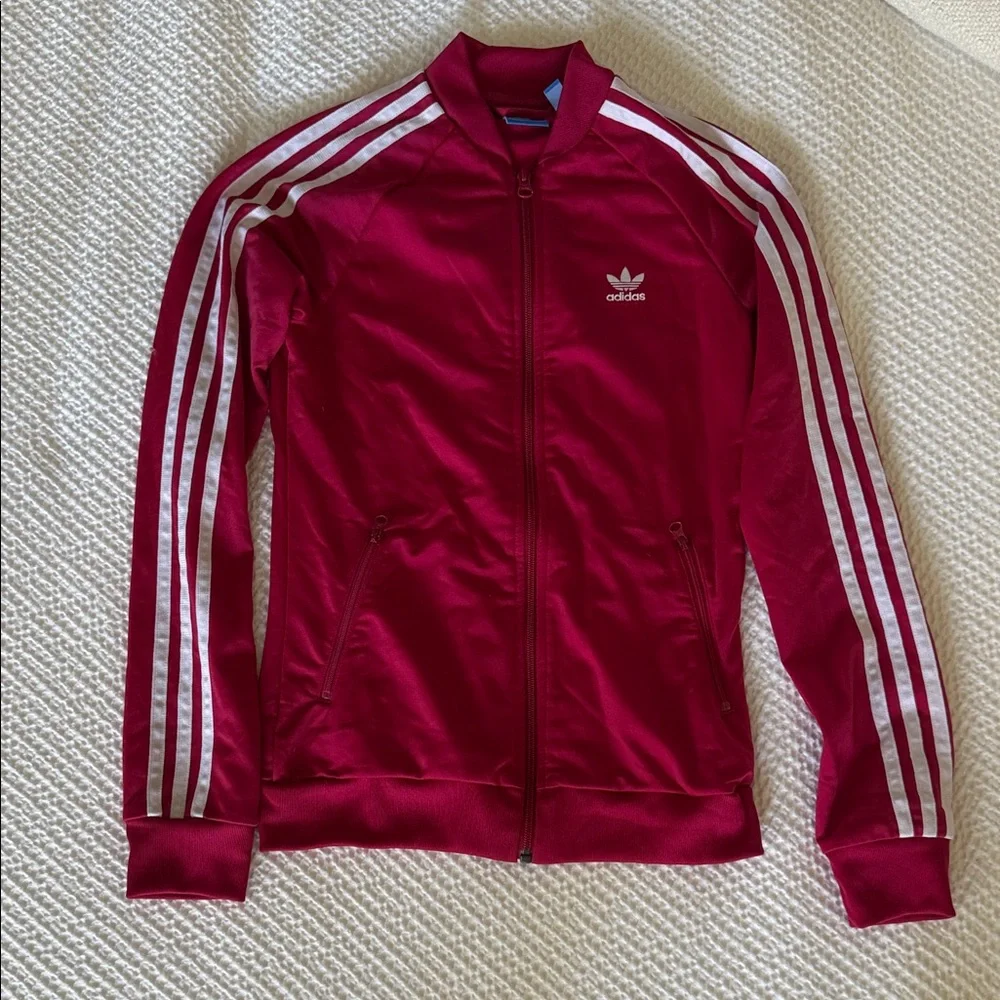 Adidas Kids Magenta Jacket with White Stripes - Picture 1 of 5